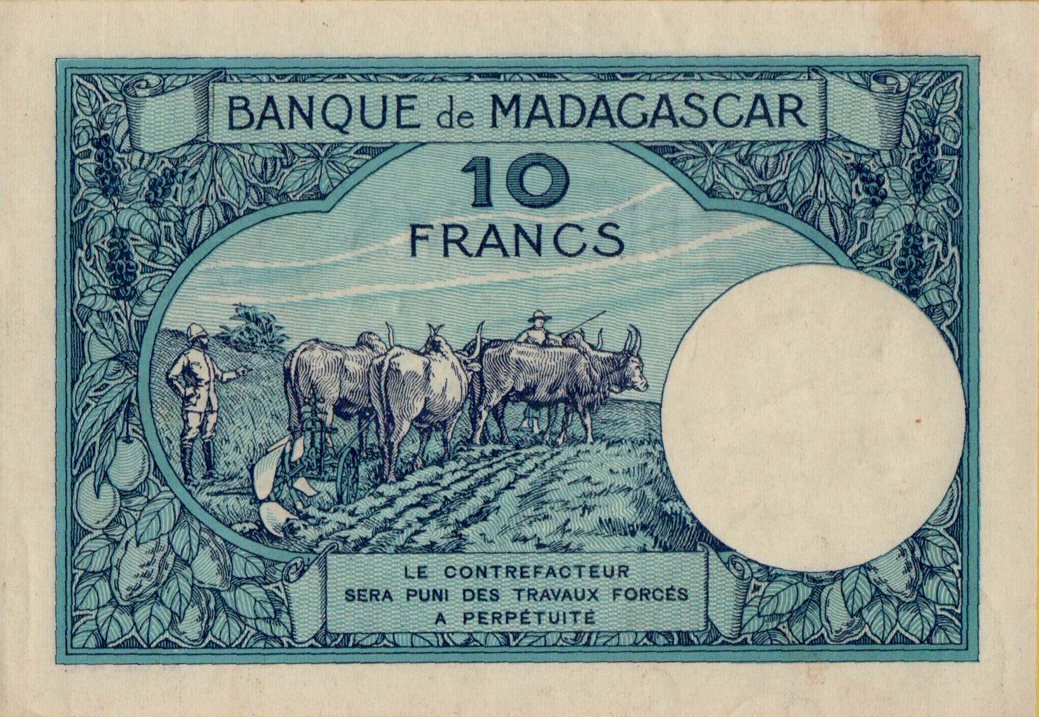 Madagascar 10 1937 aUNC P-36/2